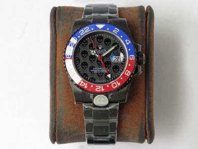 Swiss Replica Rolex GMT Master II Titan Black Skull Dial Blue Red Ceramic Bezel